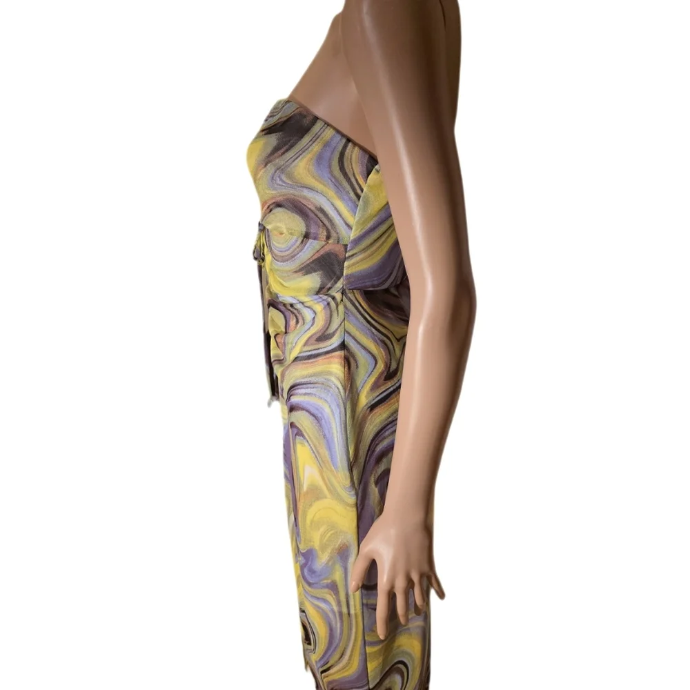 Urban Outfitters Uo Sol Mesh Strapless Midi Dress Tie Up Front With Slit, Sz SP - Picture 7 of 10